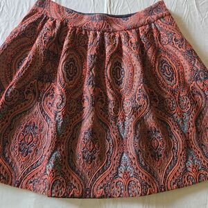 Anthropology Brand Moulinette Soeur Orange / Blue Jacquard Paisly Skirt Medium